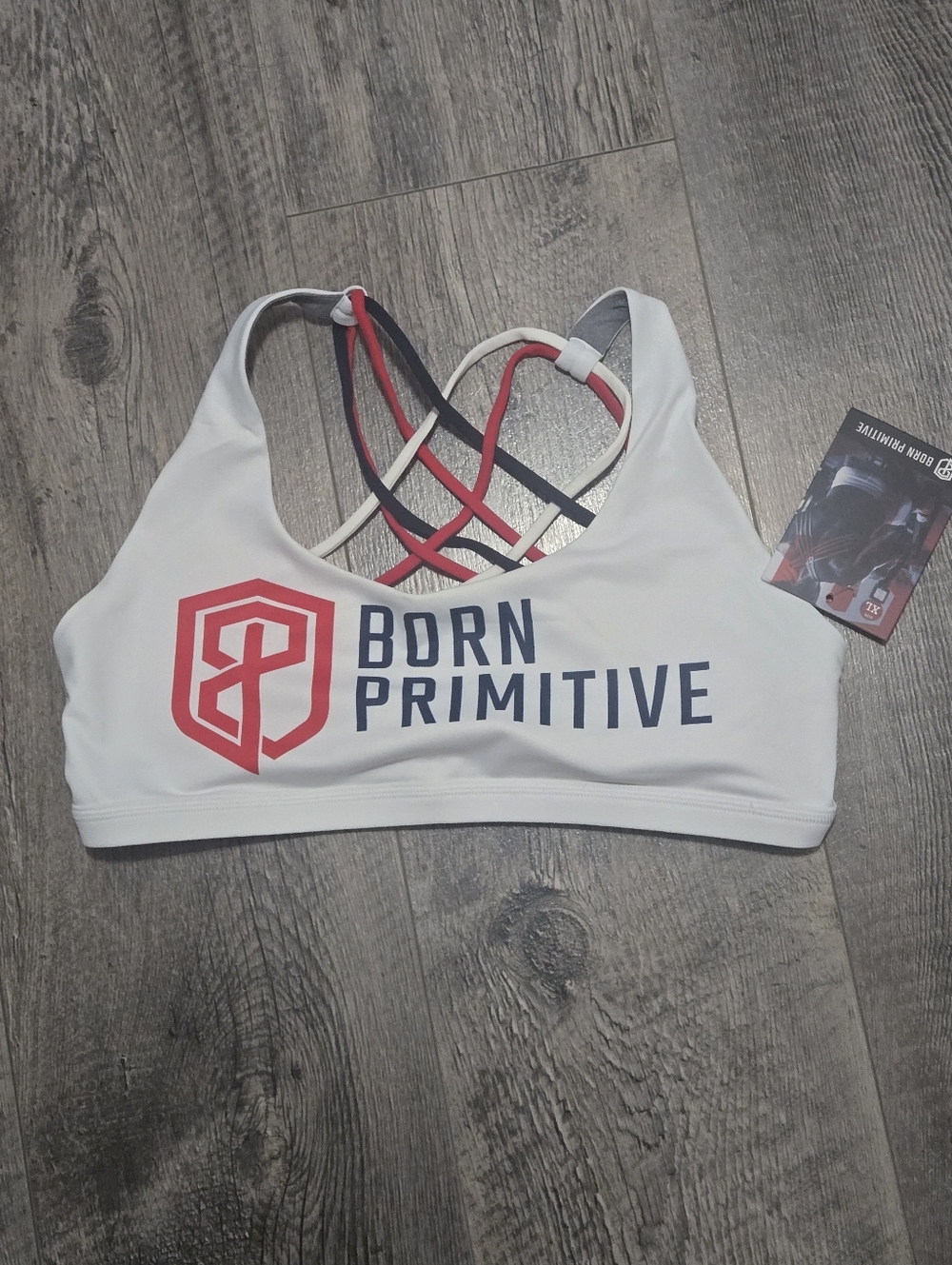 Born Primitive Women's Strappy Sports Bra - White/Red/Navy Blue